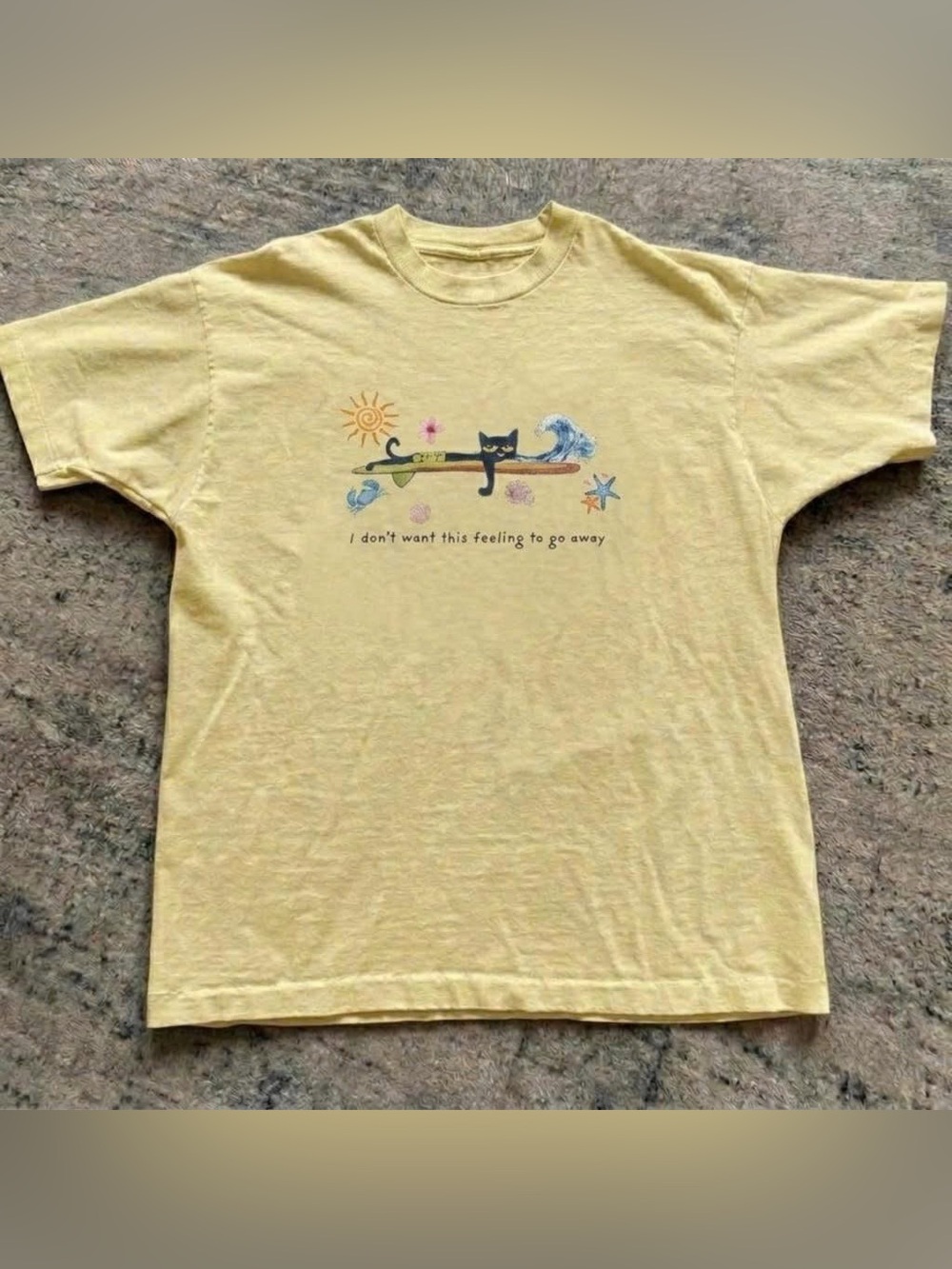 Vintage Yellow Tee with Surfing Pete Cat Graphic